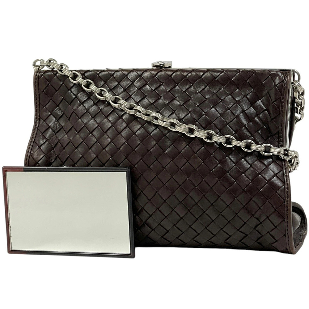 Bottega Veneta Intrecciato Chain Shoulder Bag Leather Brown